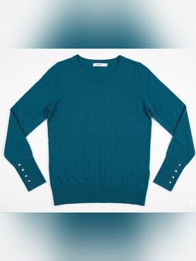 GUC, Ricki's Teal Blue Button-Cuff Pullover Crewneck Sweater - Size Med